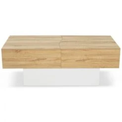 Table Basse Bar Coulissante MARTA Bois Blanc Et Imitation Hêtre -VIDAXL || Songmics Soldes 23130953 3
