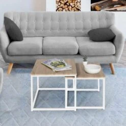 Lot De 2 Tables Basses Gigognes DETROIT 40/45 Design Industriel Bois Et Métal Blanc -VIDAXL || Songmics Soldes 23983905 3