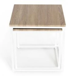 Lot De 2 Tables Basses Gigognes DETROIT 40/45 Design Industriel Bois Et Métal Blanc -VIDAXL || Songmics Soldes 23983905 4