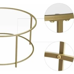 VASAGLE Table Basse Ronde, Plateau En Verre Trempé, Armature Métallique Dorée, Table De Salon, Bout De Canapé, Robuste Et Stable, Décoratif, Doré Par SONGMICS LGT21G -VIDAXL || Songmics Soldes 24132007 4