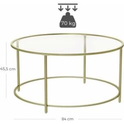 VASAGLE Table Basse Ronde, Plateau En Verre Trempé, Armature Métallique Dorée, Table De Salon, Bout De Canapé, Robuste Et Stable, Décoratif, Doré Par SONGMICS LGT21G -VIDAXL || Songmics Soldes 24132007 5