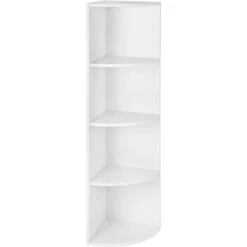 Étagère D'angle à 4 Niveaux étagères De Rangement Autoportantes Bibliothèque En Bois Pour Cuisine Chambre Salon Bureau Blanc
