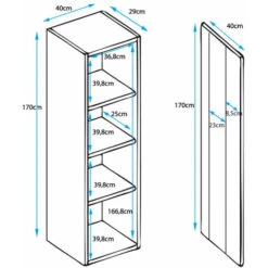 Vitrine Murale Verticale Avec LED Meuble De Rangement 40 X 170 X 29cm Blanc Et Noir Finition Brillante 3 Compartiments 1 Porte 1 Vitrine Modèle Nora V5 -VIDAXL || Songmics Soldes 25506026 3