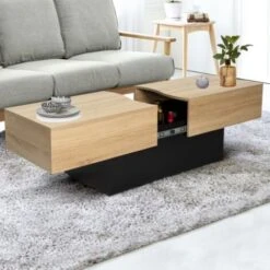 Table Basse Coulissante MARTA Bois Noir Et Imitation Hêtre -VIDAXL || Songmics Soldes 25510965 2