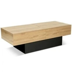Table Basse Coulissante MARTA Bois Noir Et Imitation Hêtre -VIDAXL || Songmics Soldes 25510965 4