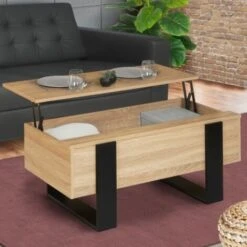 Table Basse Plateau Relevable PHOENIX Bois Et Noir -VIDAXL || Songmics Soldes 25896348 2