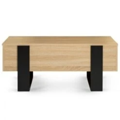 Table Basse Plateau Relevable PHOENIX Bois Et Noir -VIDAXL || Songmics Soldes 25896348 3
