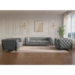 Fauteuil Capitonné Chesterfield Velours Gris CARMEN -VIDAXL || Songmics Soldes 26096466 3