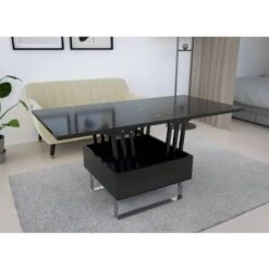 Table Basse Relevable Multifonction Woods Laqué Noir -VIDAXL || Songmics Soldes 26096586 2