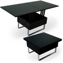 Table Basse Relevable Multifonction Woods Laqué Noir -VIDAXL || Songmics Soldes 26096586 3