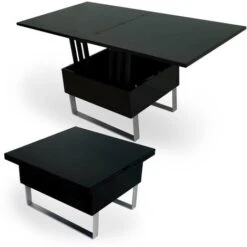 Table Basse Relevable Multifonction Woods Laqué Noir -VIDAXL || Songmics Soldes 26096586 4