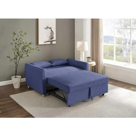 Canapé Convertible Scandinave En Tissu Bleu KALAYA 4 Canapé Convertible Scandinave En Tissu Bleu KALAYA – Image 2
