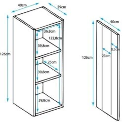 Vitrine Murale 1 Porte Avec LED Meuble De Rangement Suspendu 40 X 126 X 29cm Blanc Et Noir Finition Brillante 3 Compartiments Modèle Luke V2 -VIDAXL || Songmics Soldes 26658319 4