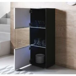 Vitrine Avec Pieds 2 Cm Avec LED 1 Porte Meuble De Rangement Avec Pieds 40 X 128 X 29cm Noir Et Blanc Finition Brillante 3 Compartiments Modèle Luke V3 -VIDAXL || Songmics Soldes 26658323 3