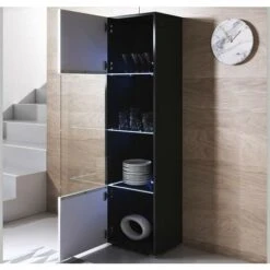 Vitrine Avec Pieds 2 Cm Avec LED 1 Porte Meuble De Rangement Avec Pieds 40 X 167 X 29cm Noir Et Blanc Finition Brillante 4 Compartiments Modèle Luke V6 -VIDAXL || Songmics Soldes 26658402 3