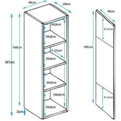Vitrine Avec Pieds 2 Cm Avec LED 1 Porte Meuble De Rangement Avec Pieds 40 X 167 X 29cm Noir Et Blanc Finition Brillante 4 Compartiments Modèle Luke V6 -VIDAXL || Songmics Soldes 26658402 4