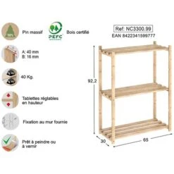 Etagère En Kit Profondeur 30 Cm Natura 3 Tablettes -VIDAXL || Songmics Soldes 2670668 3