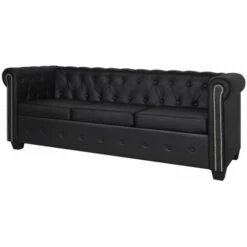 Canapé Chesterfield à 3 Places Cuir Synthétique Noir VidaXL