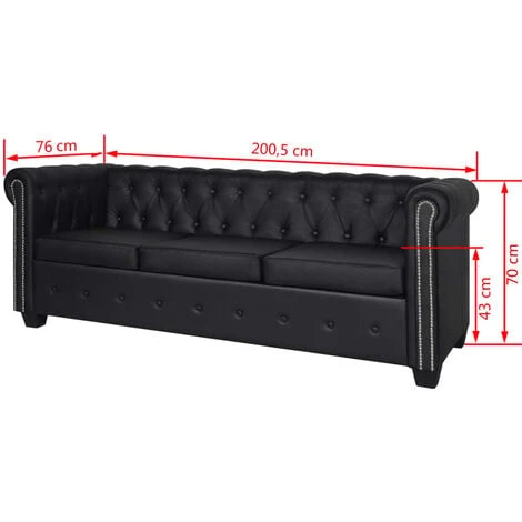 Canapé Chesterfield à 3 Places Cuir Synthétique Noir VidaXL 5 Canapé Chesterfield à 3 Places Cuir Synthétique Noir VidaXL – Image 3