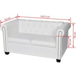 Canapé Chesterfield à 2 Places Cuir Synthétique Blanc VidaXL -VIDAXL || Songmics Soldes 2707388 3