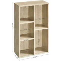 Songmics VASAGLE Bibliothèque, Étagère à 5 Niveaux, Meuble De Rangement, Pour Salon, Bureau, Chambre, Cloison Séparateur, 50 X 24 X 80 Cm, Boisée -VIDAXL || Songmics Soldes 27184600 5