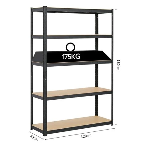 Yaheetech Etagère Rayonnage De Garage Atelier Rangement Stockage Charge Lourde Résistant 5 Niveaux 180 X 120 X 45 Cm Capacité 875 Kg Noir 6 Yaheetech Etagère Rayonnage De Garage Atelier Rangement Stockage Charge Lourde Résistant 5 Niveaux 180 X 120 X 45 Cm Capacité 875 Kg Noir – Image 4