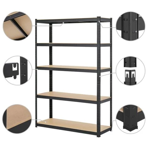Yaheetech Etagère Rayonnage De Garage Atelier Rangement Stockage Charge Lourde Résistant 5 Niveaux 180 X 120 X 45 Cm Capacité 875 Kg Noir 7 Yaheetech Etagère Rayonnage De Garage Atelier Rangement Stockage Charge Lourde Résistant 5 Niveaux 180 X 120 X 45 Cm Capacité 875 Kg Noir – Image 5