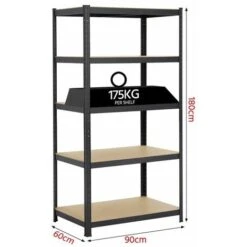 Yaheetech 180 X 90 X 60 Cm Étagères Charge Lourde Clipsable Résistant Capacité 875 Kg Meuble De Rangement Garage Cuisine Chambre Noir -VIDAXL || Songmics Soldes 27306244 3