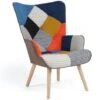 Fauteuil Scandinave IVAR En Tissu Patchwork Multicouleurs Et Imprimé Pied De Poule -VIDAXL || Songmics Soldes 27326590 1