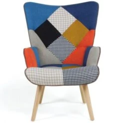 Fauteuil Scandinave IVAR En Tissu Patchwork Multicouleurs Et Imprimé Pied De Poule -VIDAXL || Songmics Soldes 27326590 3