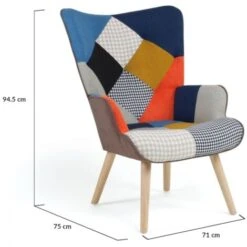 Fauteuil Scandinave IVAR En Tissu Patchwork Multicouleurs Et Imprimé Pied De Poule -VIDAXL || Songmics Soldes 27326590 5