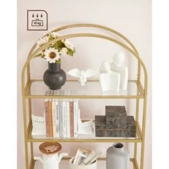 VASAGLE Étagère De Rangement à 5 étagères, En Verre Trempé, Bibliothèque, Avec Dessus Arqué, Cadre En Acier Robuste, Pour Salon, Chambre, Bureau, Doré Par SONGMICS LGT050A01 -VIDAXL || Songmics Soldes 27421885 3