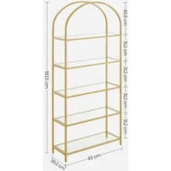 VASAGLE Étagère De Rangement à 5 étagères, En Verre Trempé, Bibliothèque, Avec Dessus Arqué, Cadre En Acier Robuste, Pour Salon, Chambre, Bureau, Doré Par SONGMICS LGT050A01 -VIDAXL || Songmics Soldes 27421885 5