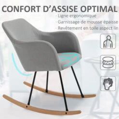 HOMCOM Fauteuil à Bascule Rocking Chair Grand Confort Accoudoirs Assise Dossier Garnissage Mousse Haute Densité Lin Gris 10 HOMCOM Fauteuil à Bascule Rocking Chair Grand Confort Accoudoirs Assise Dossier Garnissage Mousse Haute Densité Lin Gris -VIDAXL || Songmics Soldes 27741029 4