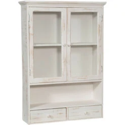 VITRINE EN BOIS FINITION BLANC ANTIQUE L56XPR16XH79 CM STYLE SHABBY