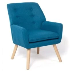 Fauteuil Scandinave NAT En Tissu Bleu Canard