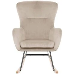 Fauteuil À Bascule Chaise Berçante Pour Salon Intérieur Bois Métal Velours Gris -VIDAXL || Songmics Soldes 28415788 5