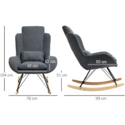 HOMCOM Fauteuil à Bascule Oreilles Rocking Chair Grand Confort Accoudoirs Assise Dossier Garnissage Mousse Haute Densité Lin Gris -VIDAXL || Songmics Soldes 28727695 3