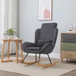 HOMCOM Fauteuil à Bascule Oreilles Rocking Chair Grand Confort Accoudoirs Assise Dossier Garnissage Mousse Haute Densité Lin Gris -VIDAXL || Songmics Soldes 28727695 4