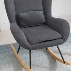 HOMCOM Fauteuil à Bascule Oreilles Rocking Chair Grand Confort Accoudoirs Assise Dossier Garnissage Mousse Haute Densité Lin Gris -VIDAXL || Songmics Soldes 28727695 5