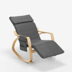 Fauteuil à Bascule En Bois Design Scandinave Avec Repose-pieds Réglable Odense Couleur: Gris -VIDAXL || Songmics Soldes 28825381 3