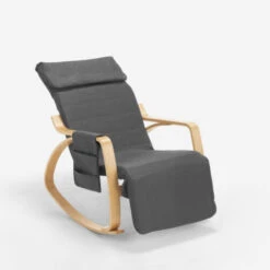 Fauteuil à Bascule En Bois Design Scandinave Avec Repose-pieds Réglable Odense Couleur: Gris -VIDAXL || Songmics Soldes 28825381 4