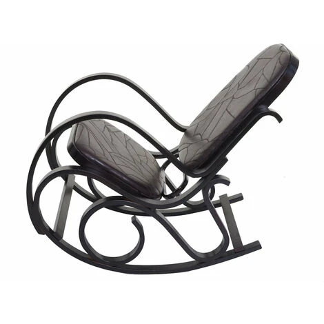 Fauteuil à Bascule Rocking Chair En Bois Noyer Assise En Cuir Patchwork Marron 4 Fauteuil à Bascule Rocking Chair En Bois Noyer Assise En Cuir Patchwork Marron – Image 2