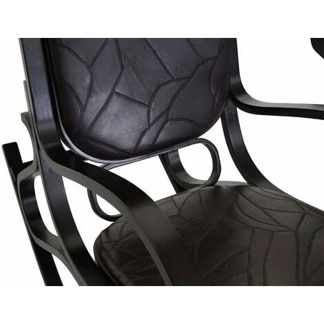 Fauteuil à Bascule Rocking Chair En Bois Noyer Assise En Cuir Patchwork Marron 7 Fauteuil à Bascule Rocking Chair En Bois Noyer Assise En Cuir Patchwork Marron – Image 5