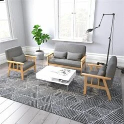 Canapé 2 Places,Fauteuil Salon Scandinave Cadre En Bois Surface En Tissu Lin,Gris Foncé - Meerveil -VIDAXL || Songmics Soldes 29662753 3
