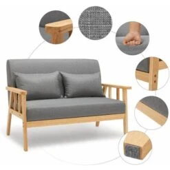 Canapé 2 Places,Fauteuil Salon Scandinave Cadre En Bois Surface En Tissu Lin,Gris Foncé - Meerveil -VIDAXL || Songmics Soldes 29662753 5