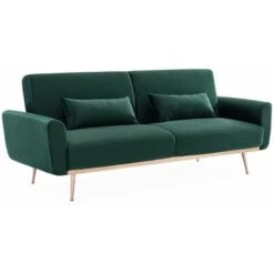 Canapé Convertible Design En Velours - Oskar - 2 - 3 Places Scandinave Droit Avec Pieds Fins Or Rose Velours Vert Anglais