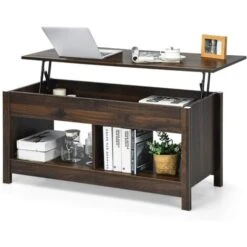 COSTWAY Table Basse Avec Plateau Relevable, Avec Espace De Rangement Caché Et Etagère Inférieur, 109 X 47,5 X 50-63 Cm