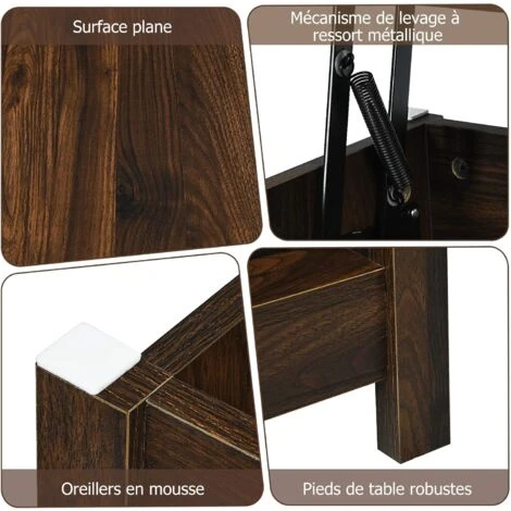 COSTWAY Table Basse Avec Plateau Relevable, Avec Espace De Rangement Caché Et Etagère Inférieur, 109 X 47,5 X 50-63 Cm 6 COSTWAY Table Basse Avec Plateau Relevable, Avec Espace De Rangement Caché Et Etagère Inférieur, 109 X 47,5 X 50-63 Cm – Image 4