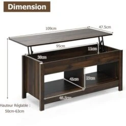 COSTWAY Table Basse Avec Plateau Relevable, Avec Espace De Rangement Caché Et Etagère Inférieur, 109 X 47,5 X 50-63 Cm 11 COSTWAY Table Basse Avec Plateau Relevable, Avec Espace De Rangement Caché Et Etagère Inférieur, 109 X 47,5 X 50-63 Cm -VIDAXL || Songmics Soldes 30745696 5